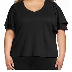 Womens plus ruffle sleeve top size 3x, black